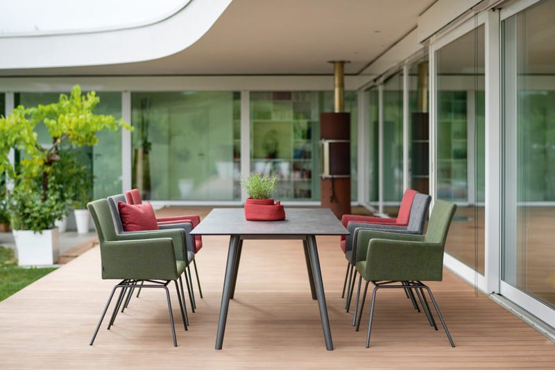 Stern Möbel Gartenmöbel Sessel Aluminioum anthrazit Outdoorstoff Schick gemütlich Gefle Tisch Tischsystem Tischplatte Tischgestell Garnitur